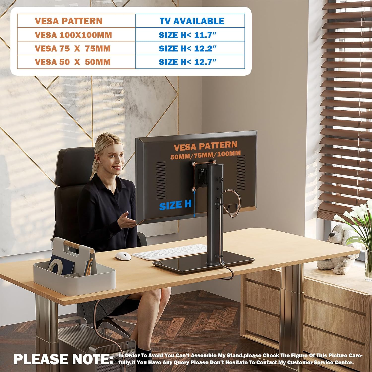 Single LCD Computer Monitor Free-Standing Desk Stand Mount Riser for 1