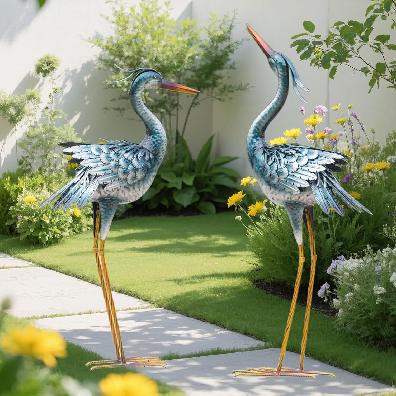chisheen Large Garden Crane Statues Outdoor Sculptures, Metal Yard Art