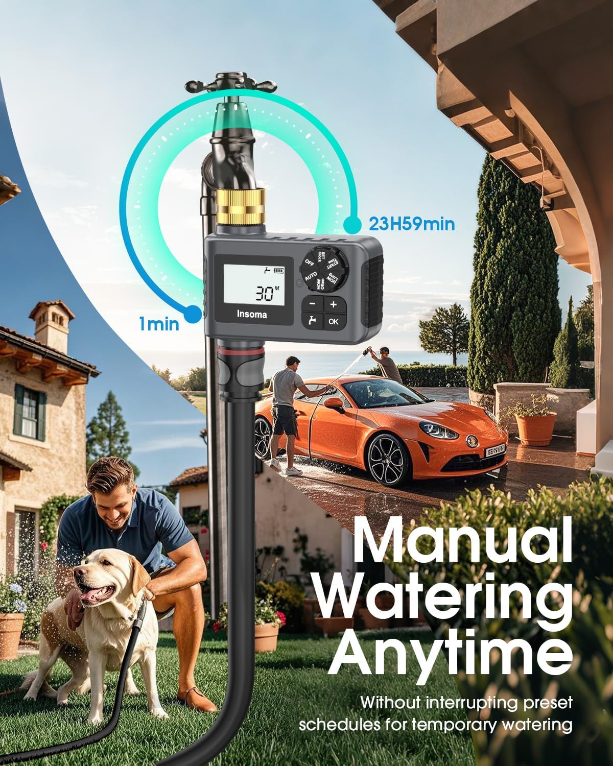 Water Timer for Outdoor Garden Hose, Hose Timer with Rain Delay/Manual