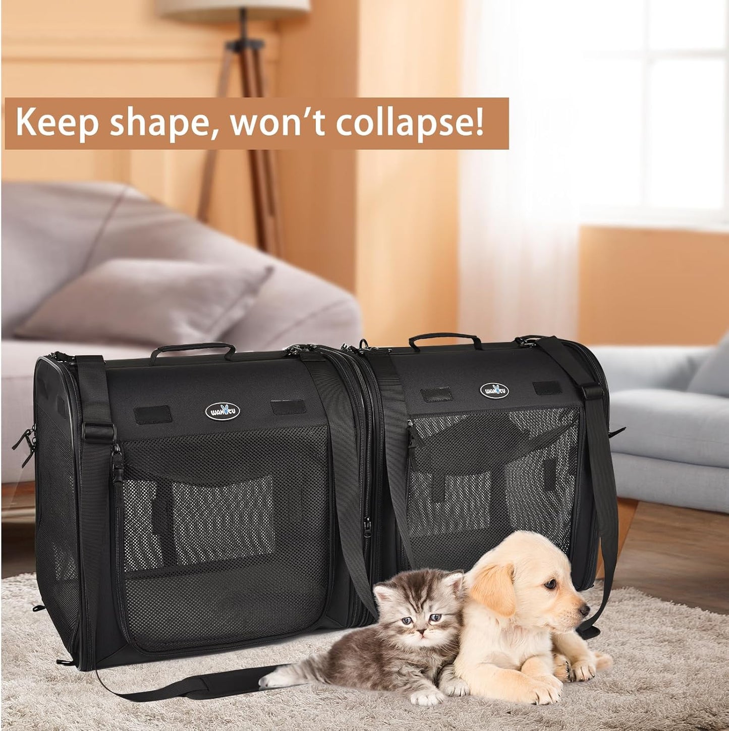 Portable 2-in-1 Pet Carrier for Medium Dogs Large Cat Carrier for 2 Ca