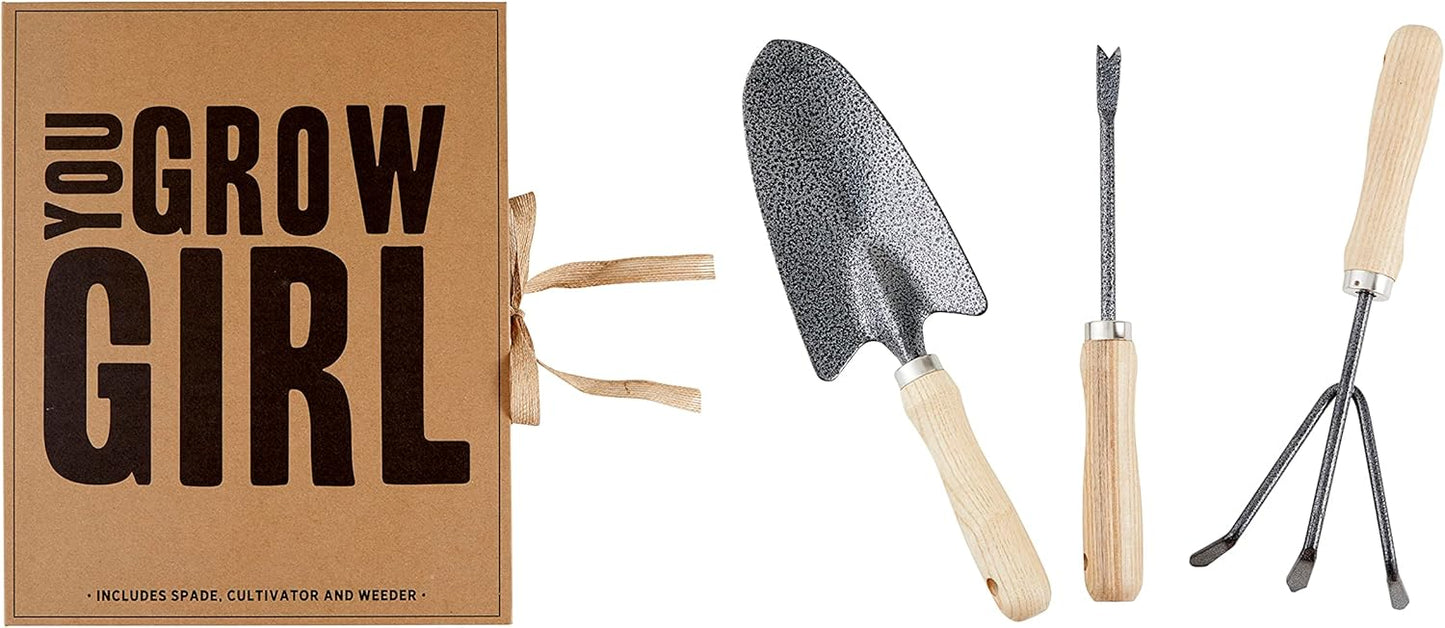 Santa Barbara Design Studio Garden Tool Set - Gift Boxed Steel Spade Cultivator & Weeder Gardening Essentials, 3-Pieces, You Grow Girl