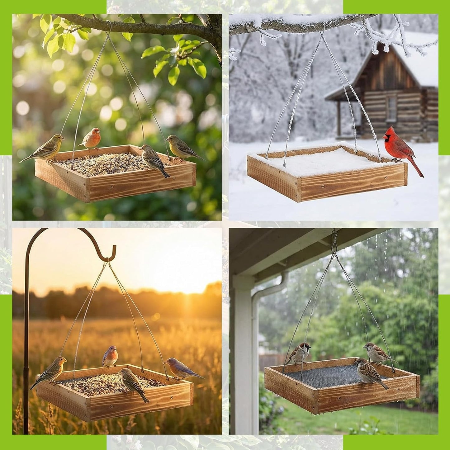 2 Pcs Wooden Platform Bird Feeder Tray for Outdoor Hanging Bird Feeder with Mesh Tray for Wild Birdfeeding Mealworm Outside Garden Backyard