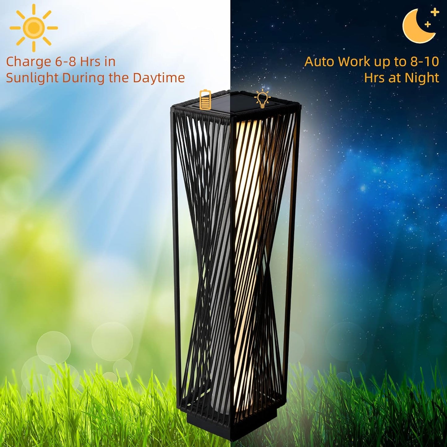 Solar Yard Outdoor Solar Floor Lamp Resin Wicker Solar Light Outdoor Waterproof for Yard, Garden, Pathway, Deck, Dazzle Dance