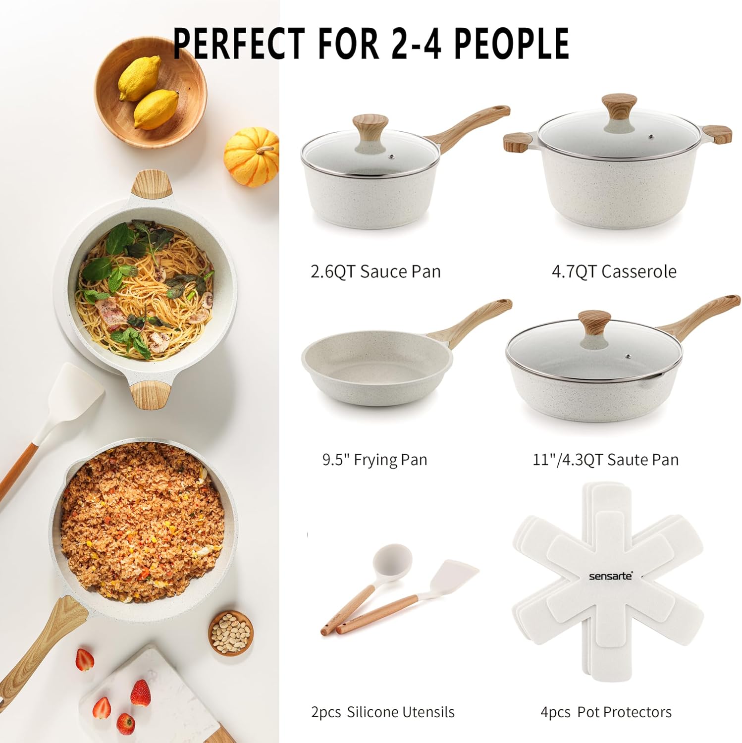 SENSARTE Nonstick Ceramic Cookware Set, 13-Piece Non-toxic Pots and Pa