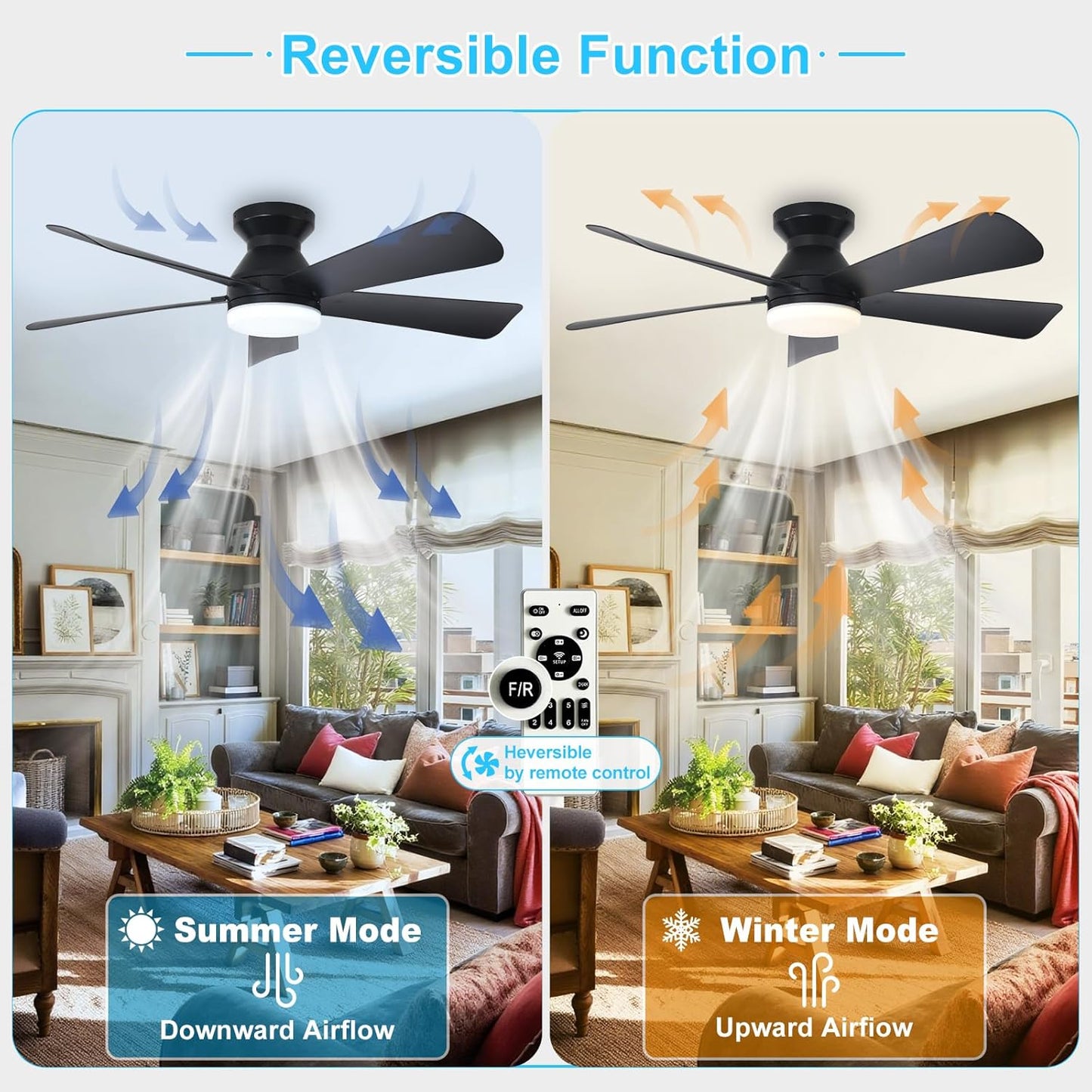 Depuley Modern Ceiling Fan with Light: 42-Inch Black Small Fans for Be