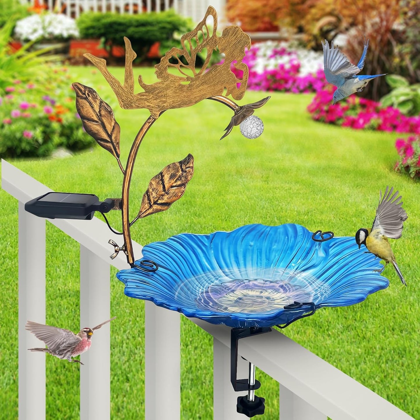 Homight Deck Installation Bird Bath, Hummingbird Solar Bird Bath LED L