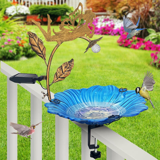 Homight Deck Installation Bird Bath, Hummingbird Solar Bird Bath LED L