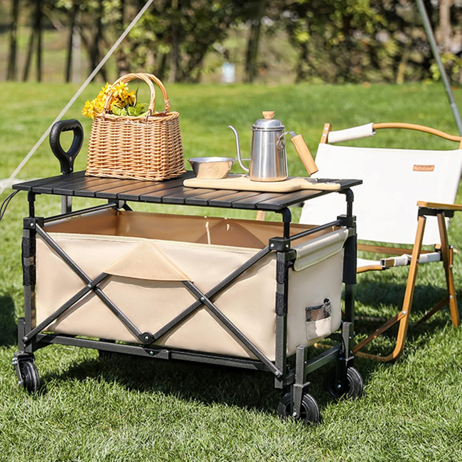 Outdoor Collapsible Wagon Utility Folding Cart Heavy Duty Wheels Campi