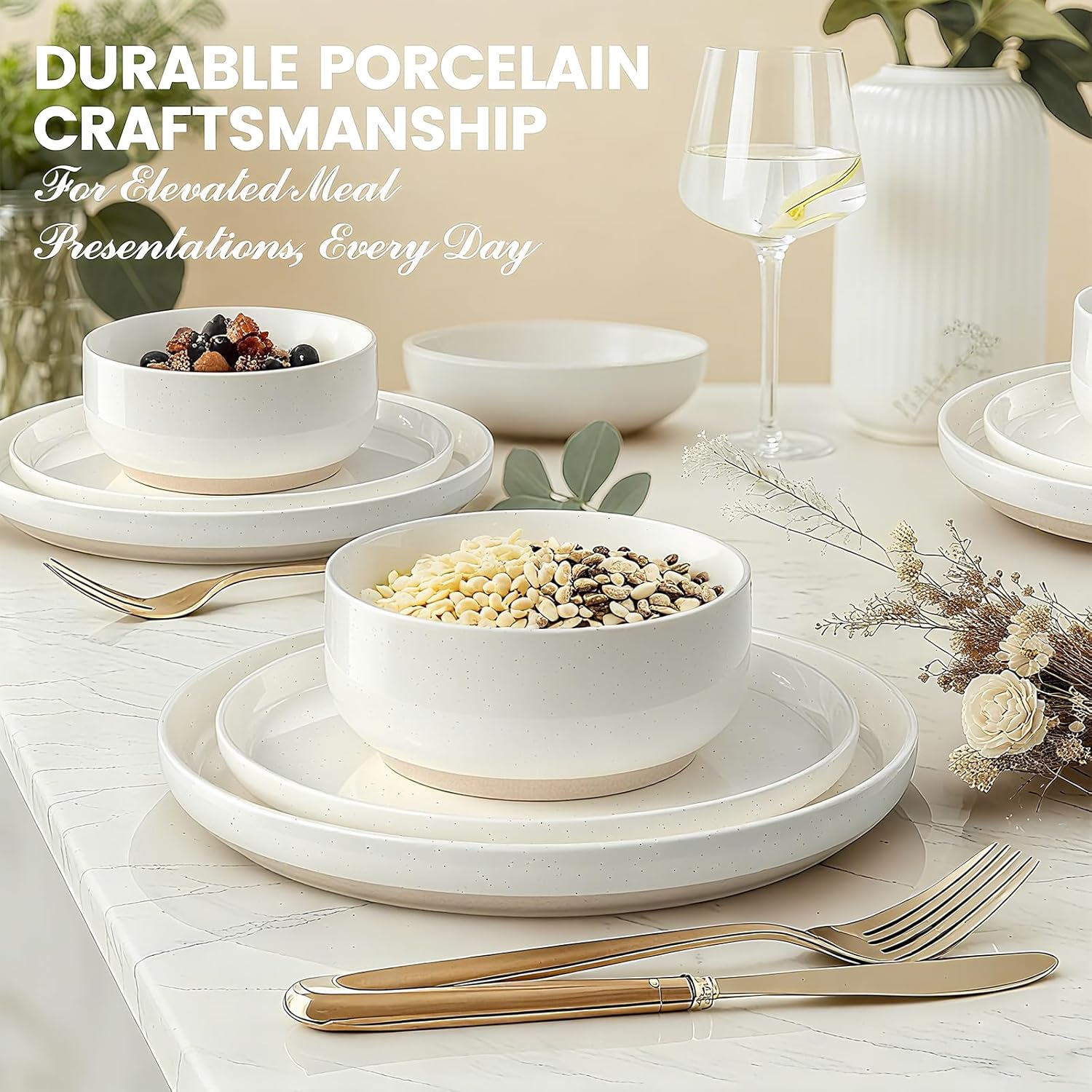 Plates and Bowls Sets, Dinnerware Sets for 4, 12 Pieces Scratch Resist