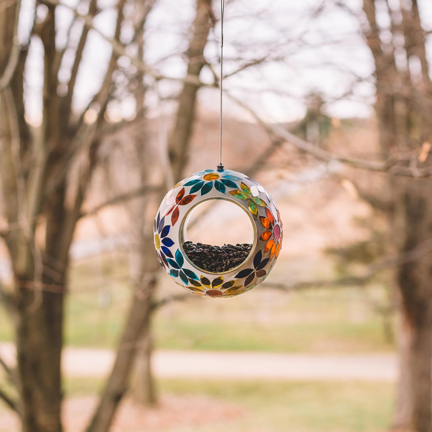 Backyard Expressions Hanging Glass Bird Feeder - Multicolor - Fly Thro