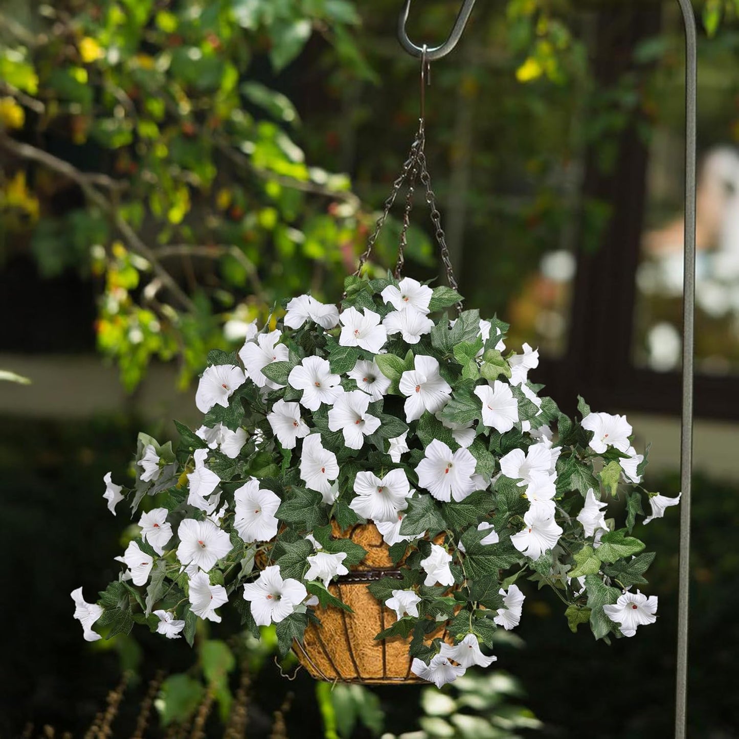 HyeFlora Artificial Flowers for Outdoors 2PCS Faux Petunias Silk Fake Flowers for Outside Planter UV Resistant Realistic Home Garden Porch Decor (White)