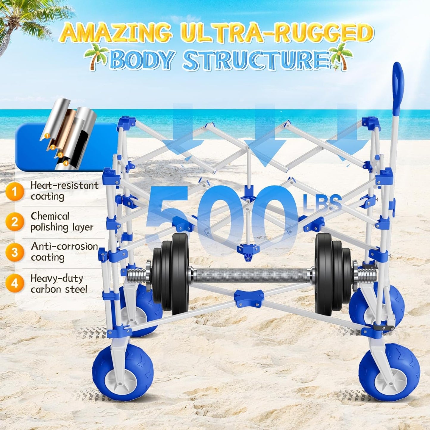 9" All-Terrain Balloon Wheel (Single), Replacement Front and Rear Wheels for CAtArt Double-Deck Beach Wagon (Blue & White)