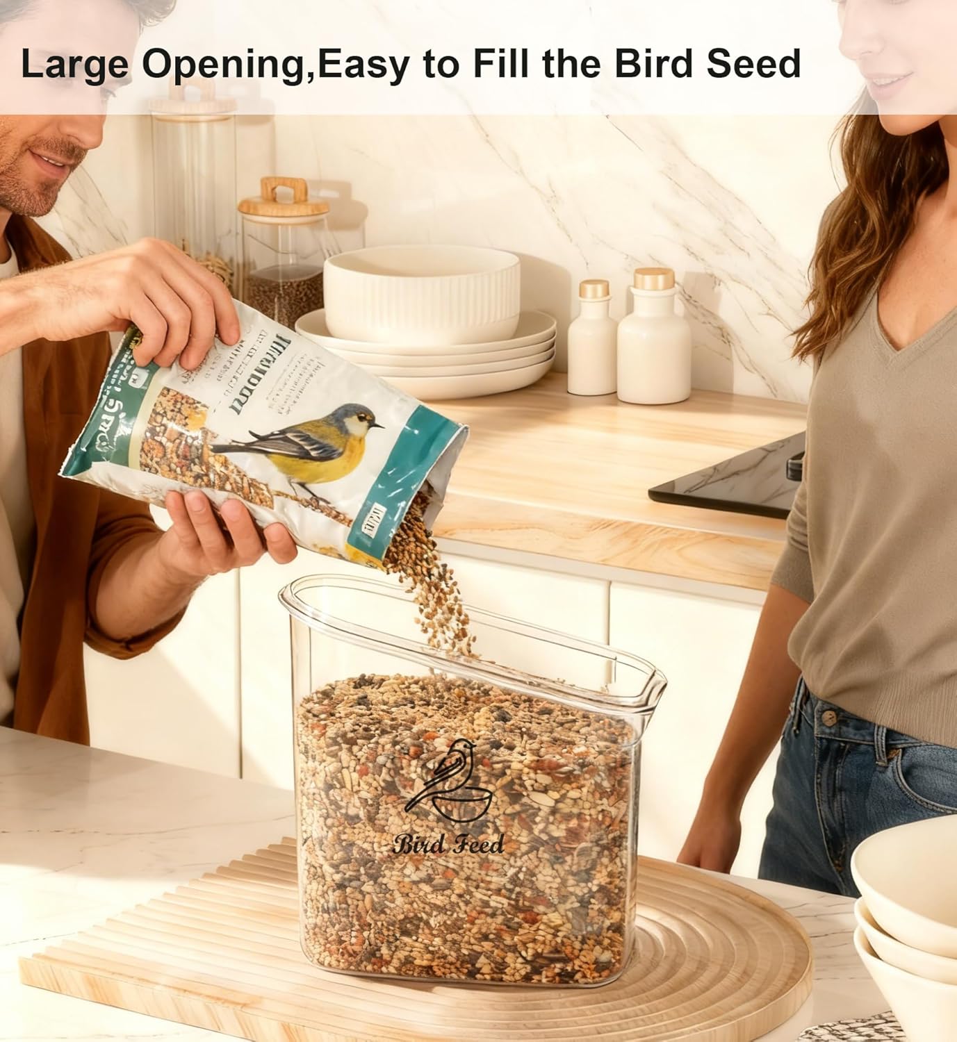 Bird Seed Storage Container Portable-3 Qt/2.8 L Clear Pet Food Contain
