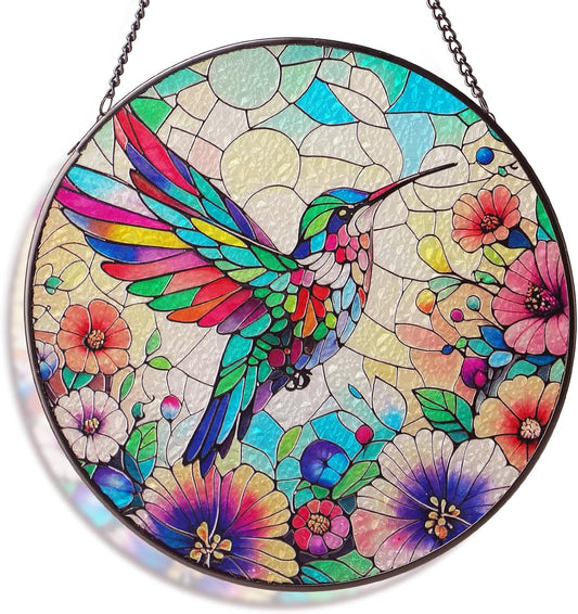 Suncatchers for Windows Hanging, with Colorful Colors Lifelike Design,8 Inches Hummingbird Stained Glass Window Hanging Perfect for Home Decor, Hummingbird Suncatcher Gifts for Mom,Bird Lovers