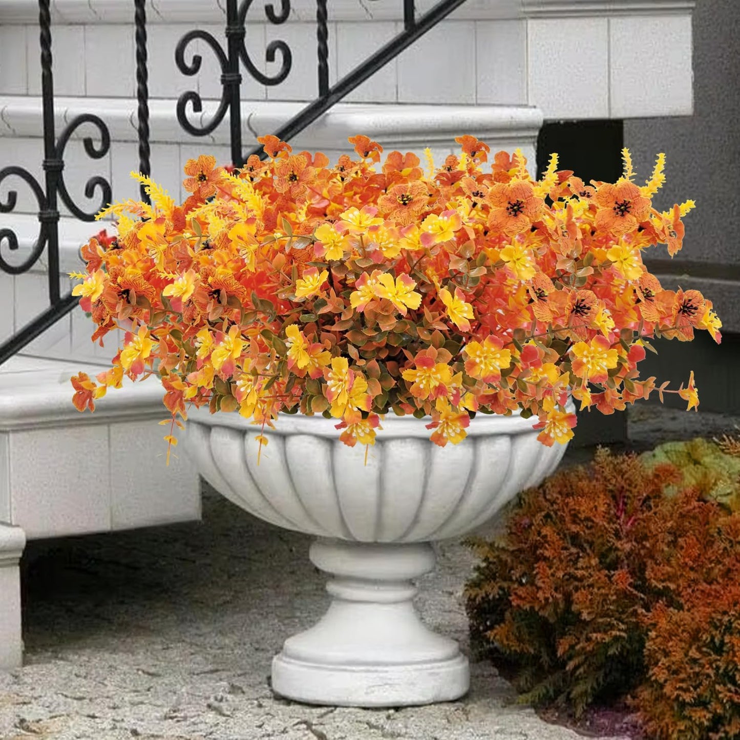 10 Bundles Artificial Mums for Outdoors Fake Fall Flowers Silk Flowers Plastic Plants UV Resistant No Fade for Outside Porch Garden Pots Planters Autumn Fall Decor (Fall)