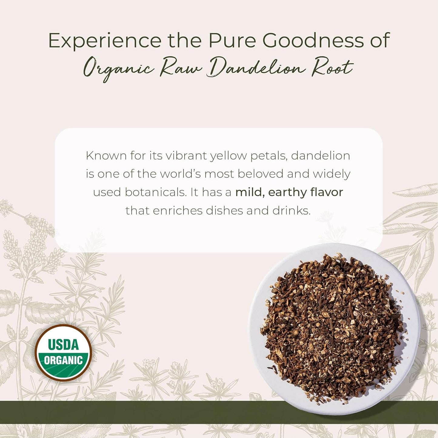 Starwest Botanicals Organic Raw Dandelion Root - Loose Leaf Herbal Tea, Cut & Sifted, Certified Kosher, Non-GMO, Caffeine-Free - 4 oz Pouch
