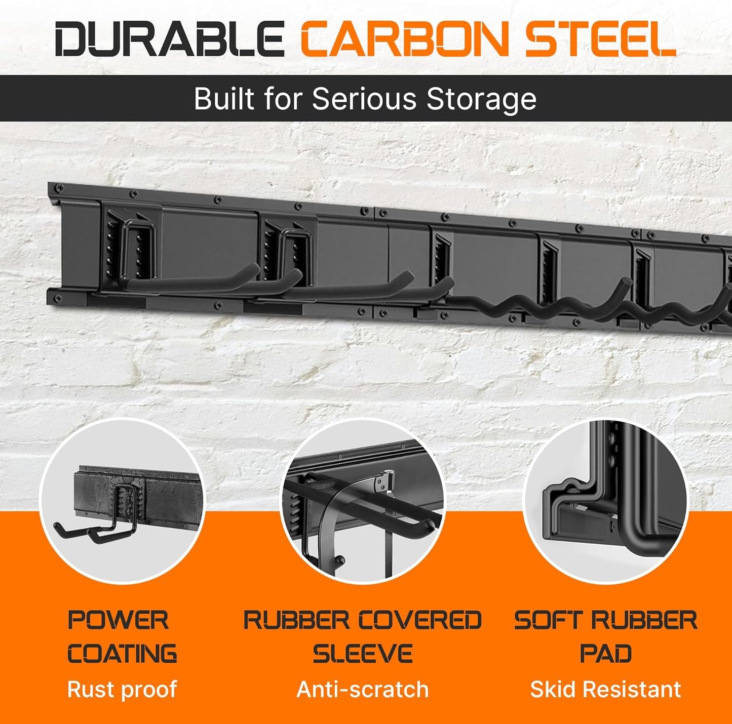 "64 Garage Tool Organizer Wall Mount - Heavy Duty 750lbs Metal Storage Rack, Easy Install Adjustable Hooks for Garden Tools Brooms