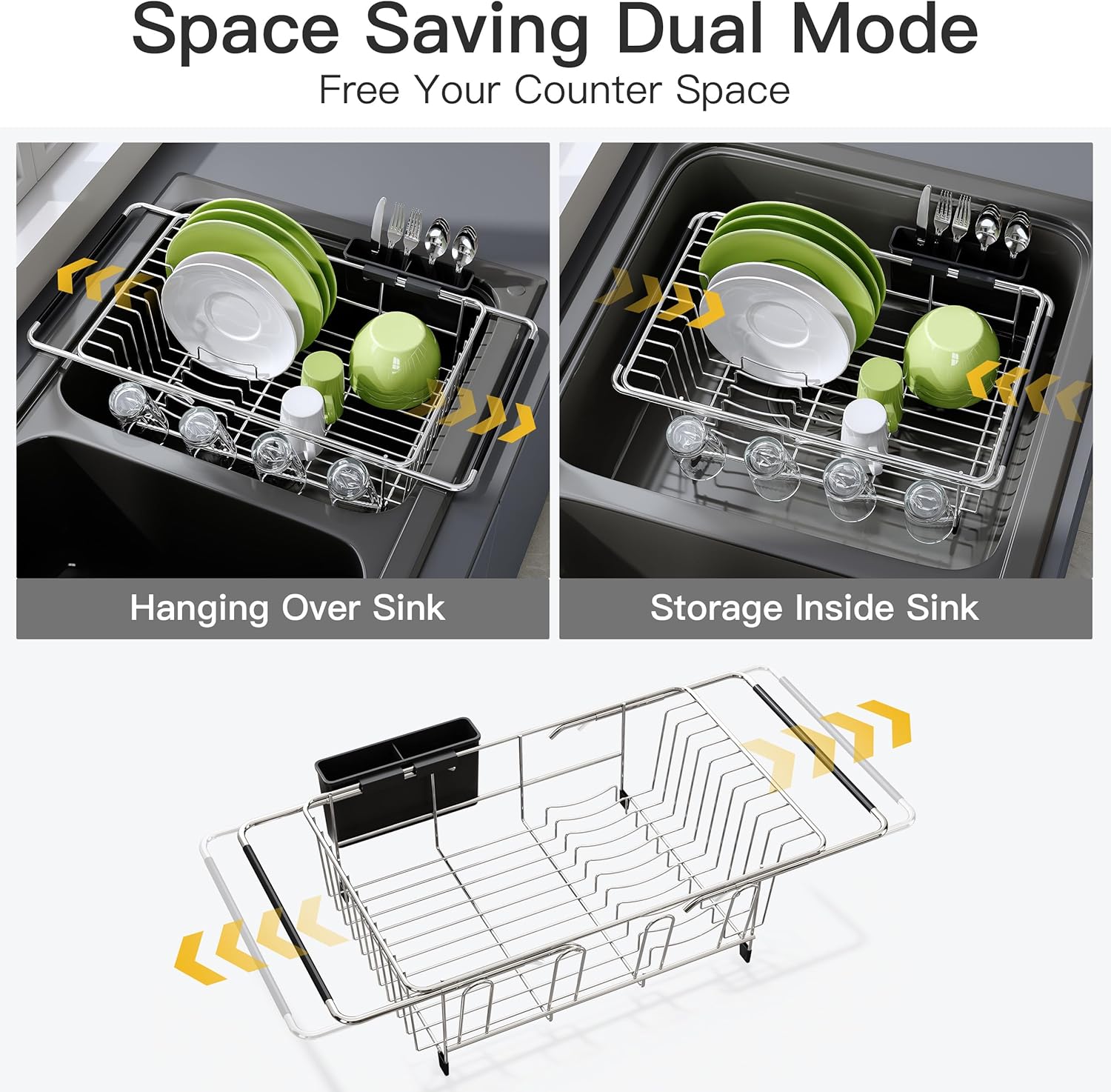 JASIWAY Dish Drying Rack in Sink, Expandable Stainless Steel Dish Drai