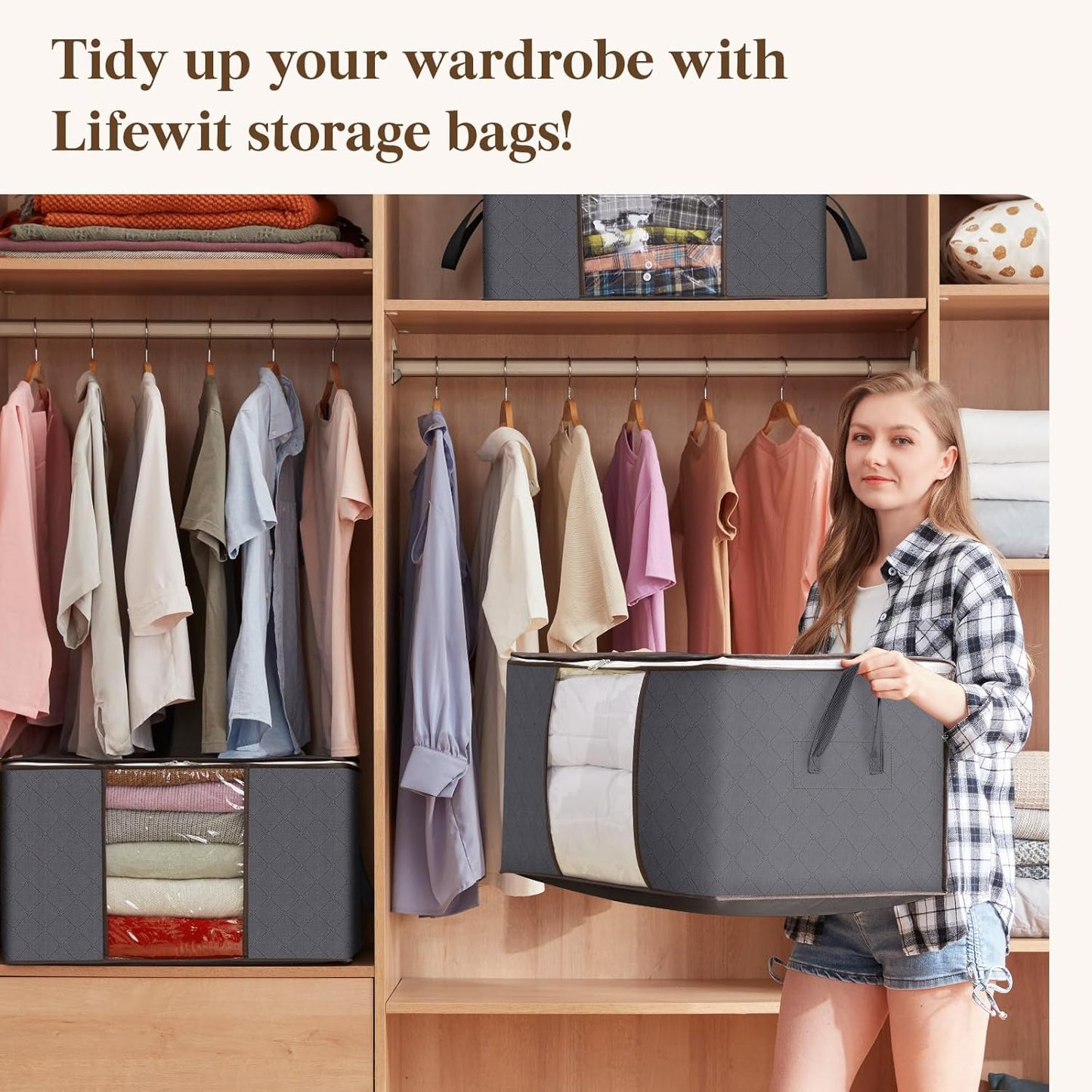 Lifewit 6 Pack Clothes Storage Bins with Lids, Foldable Blanket Storag
