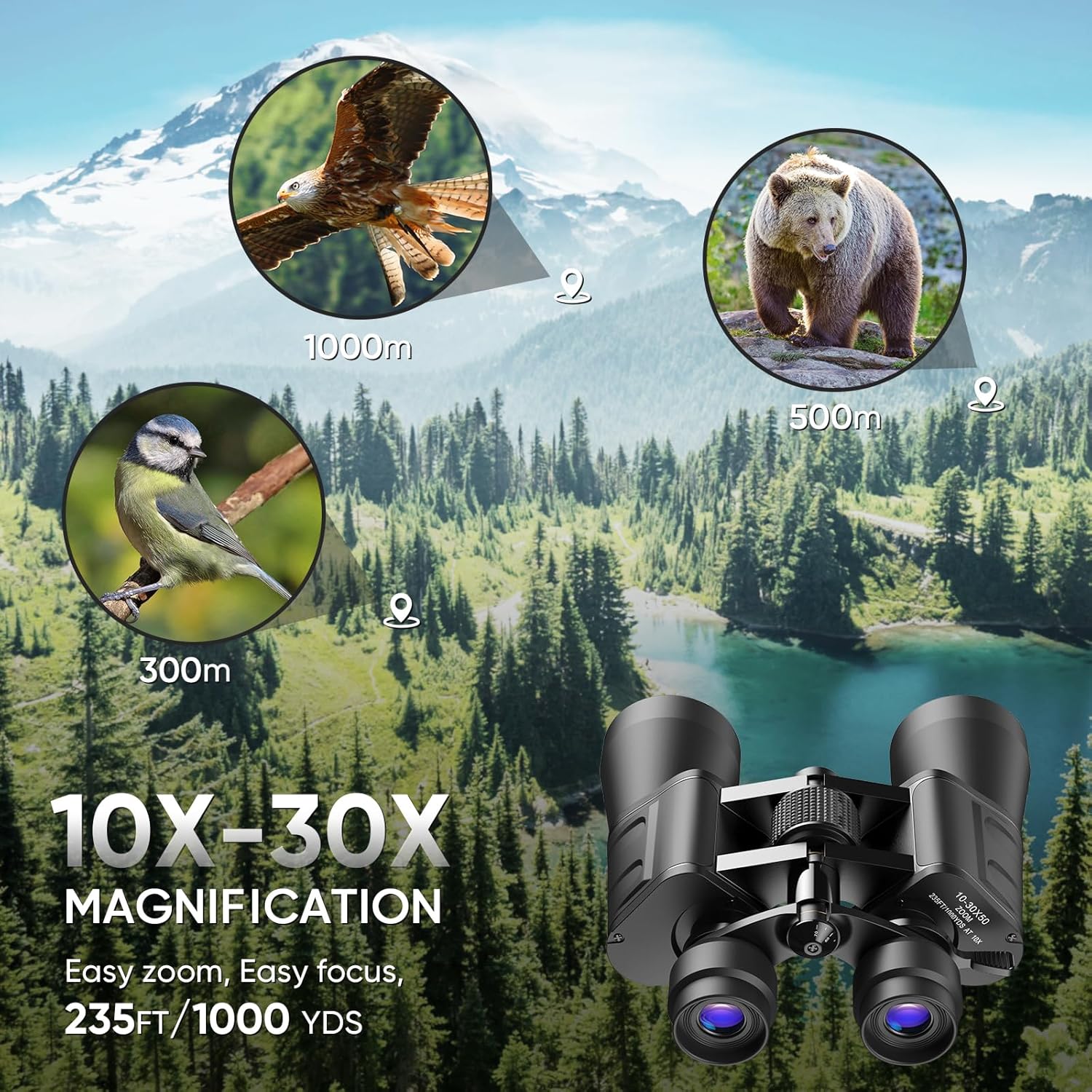 10-30x50 High Power Military Zoom Binoculars for Adults, Low Light Nig