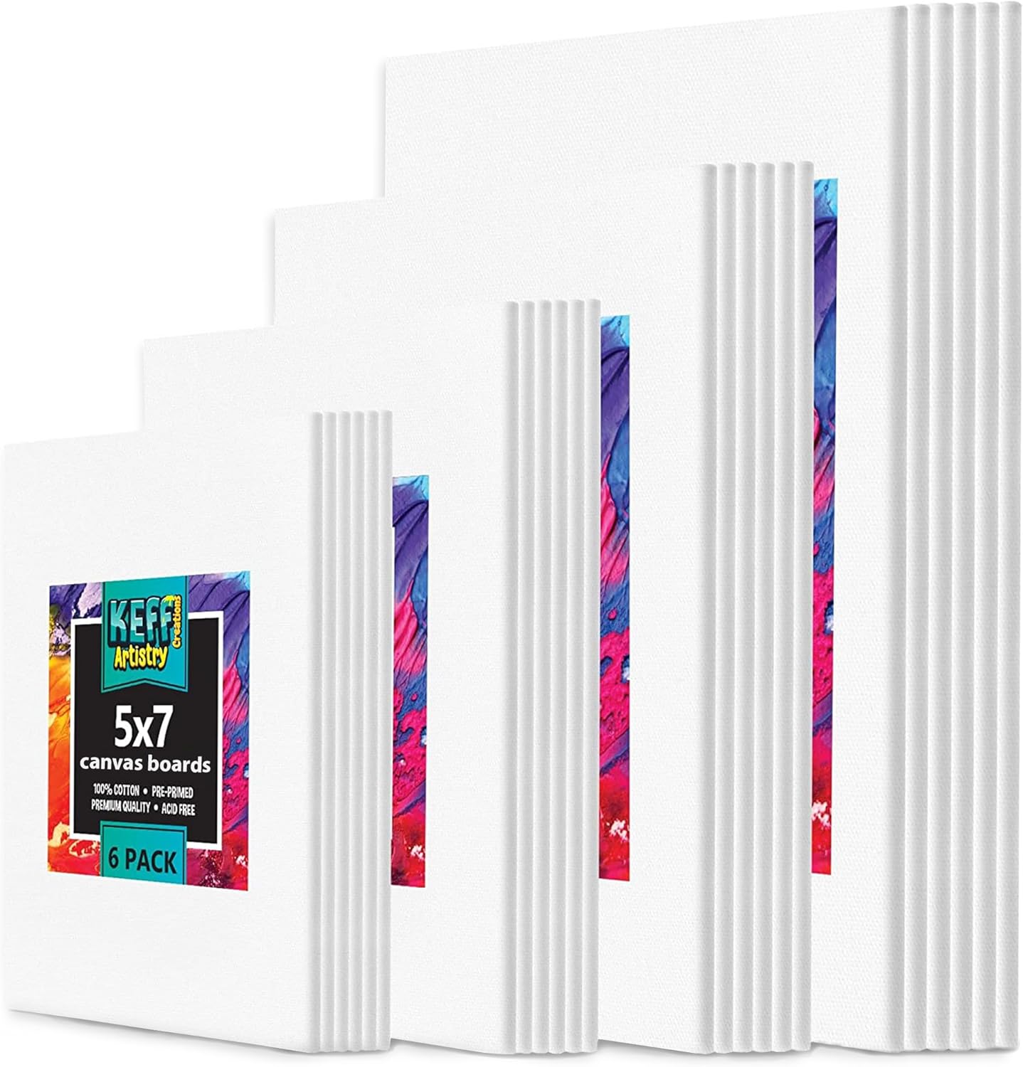 KEFF 24-Pack 𝗣𝗥𝗘𝗠𝗜𝗨𝗠 Canvas for Painting, 6 of 5x7, 8x10, 9x12,