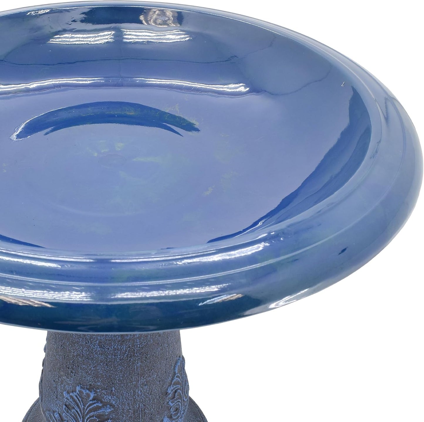 Arcadia Garden Products Fiberclay Bird Bath Outdoor Garden Decor, Antique Vintage Weather Resistant Water Bowl for Backyard and Patio and, 20-inch Tall, Blue