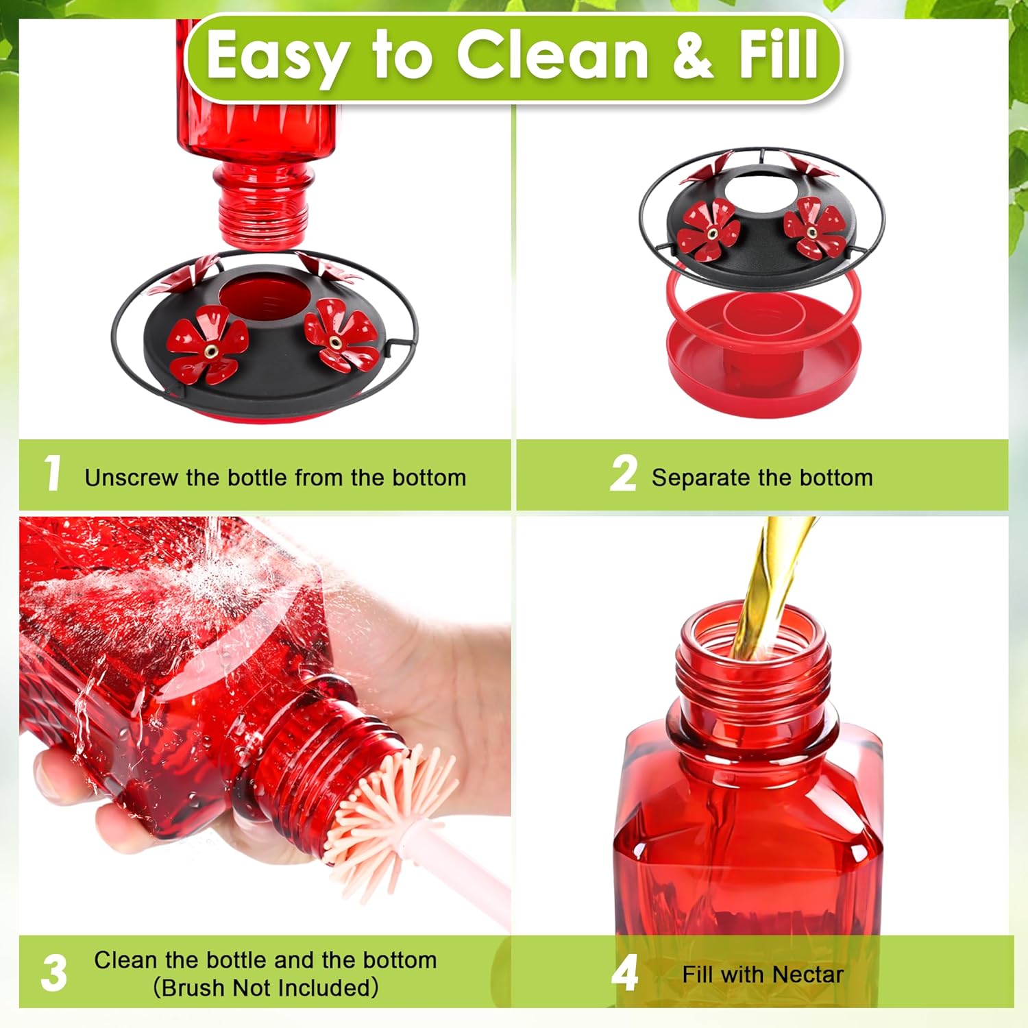20oz Glass Hummingbird Feeder for Outdoors Hanging, Bird Nectar Feeder