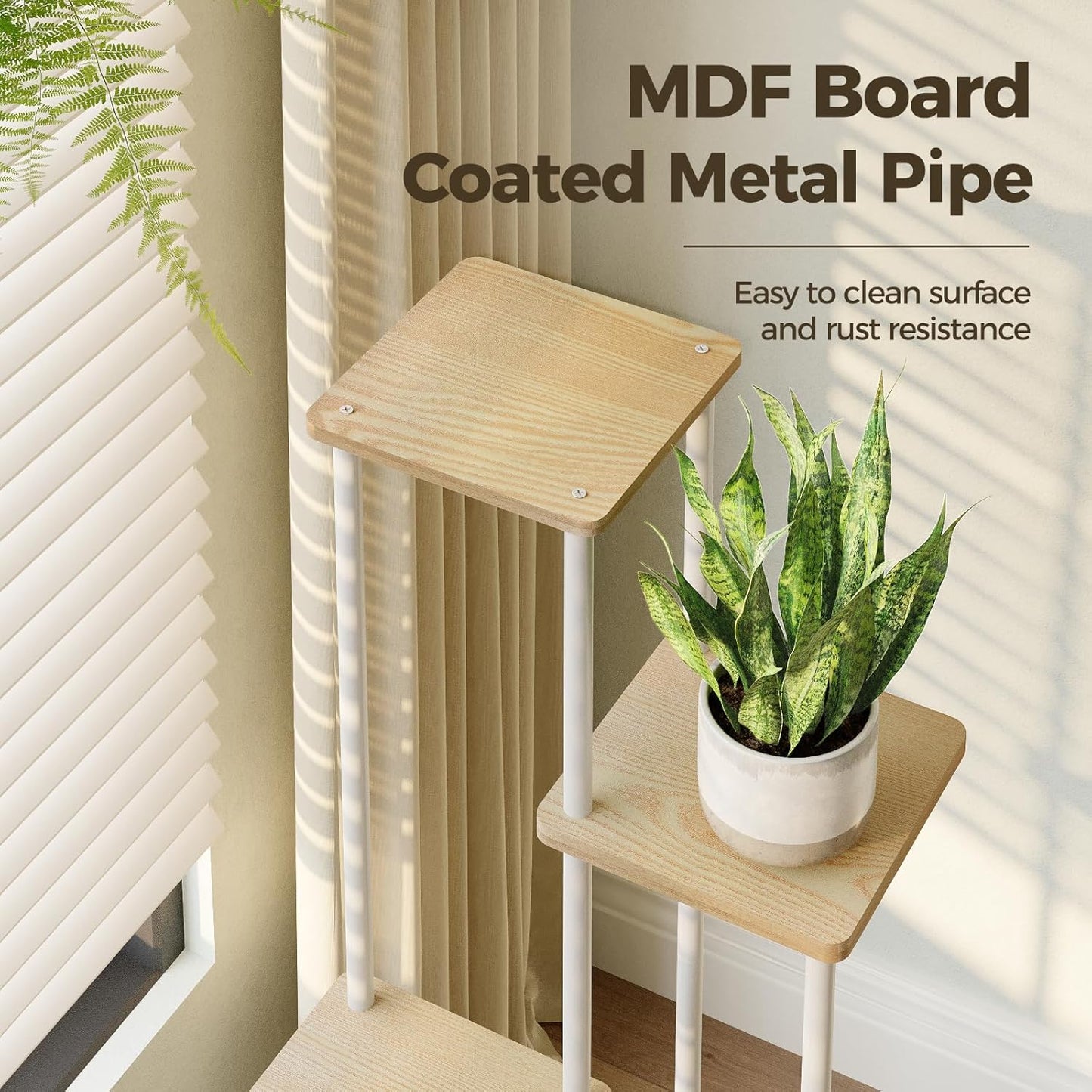 Bamworld White Plant Stand Indoor 6 Tier Metal Plant Shelf for Multipl