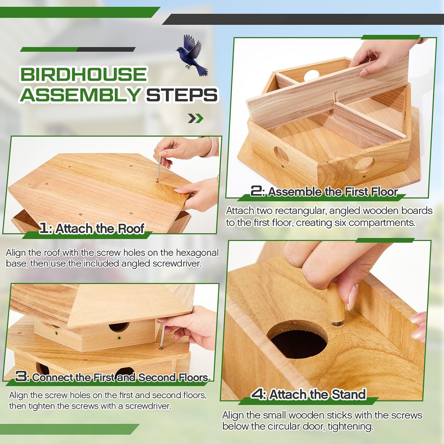 Purple Martin House, 12 Room Bird Houses for Outside, Sycamore Wood Construction & Waterproof