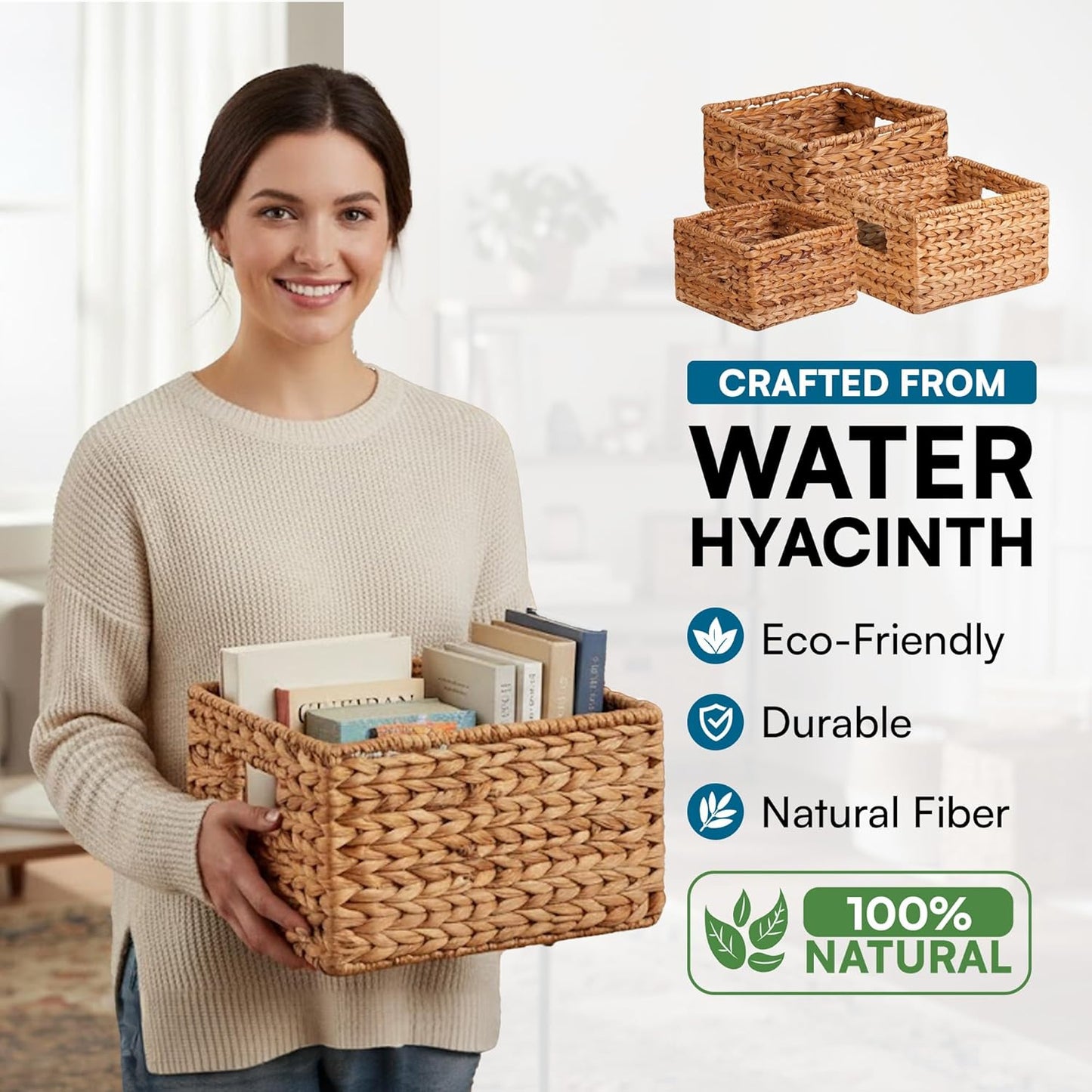 Honey-Can-Do Banana Leaf Storage Baskets –Water Hyacinth Woven Basket,