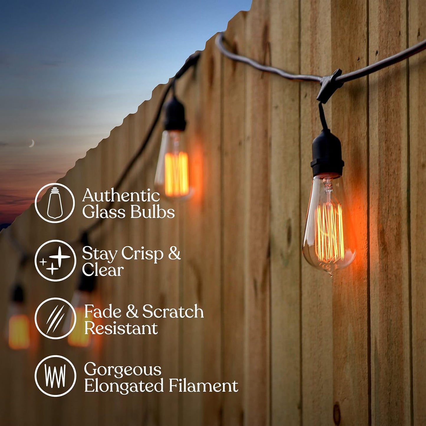 Brightech Ambience Pro Incandescent Outdoor String Lights - 48 Ft Dimmable Patio Light - 40W Commercial Waterproof Porch String Lights for Outside, Backyard - 15 Vintage Filament Bulbs, Warm White