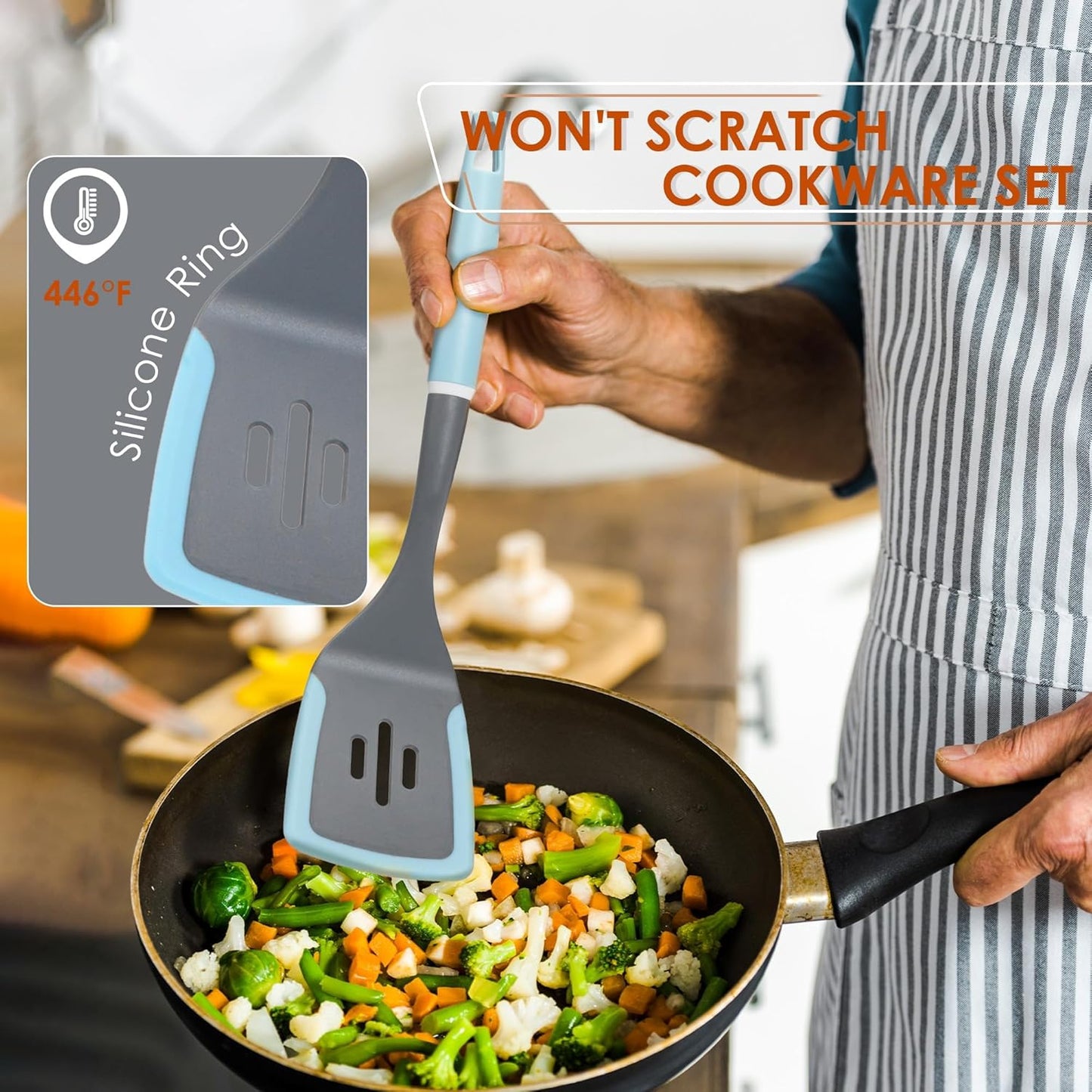 Kitchen Cooking Utensils Set, Non-Stick Spatula Set with Rotating Stan