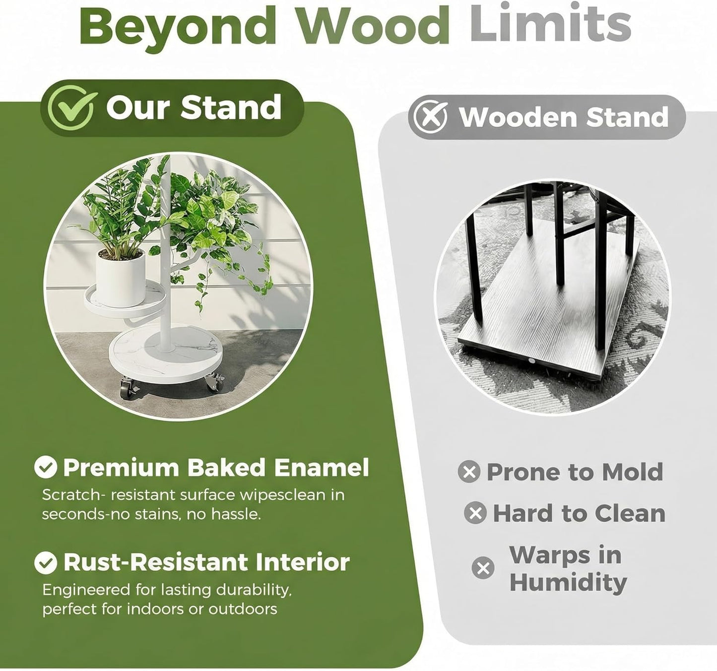 Bamworld Tall Plant Stand Indoor Outdoor Metal Plant Stands with Wheel