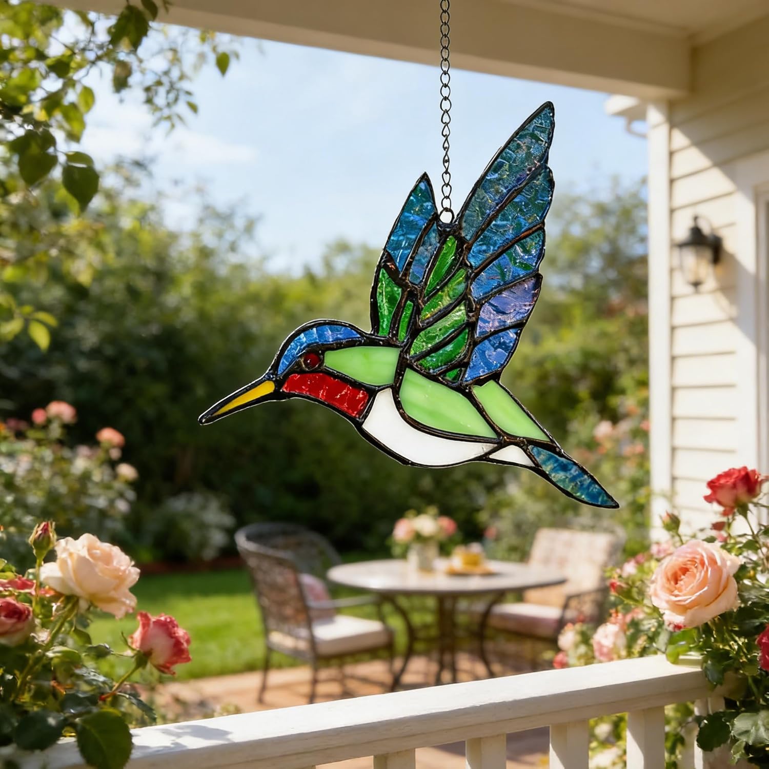 Hummingbird Stained Glass Suncatcher for Window Hanging Handmade Color