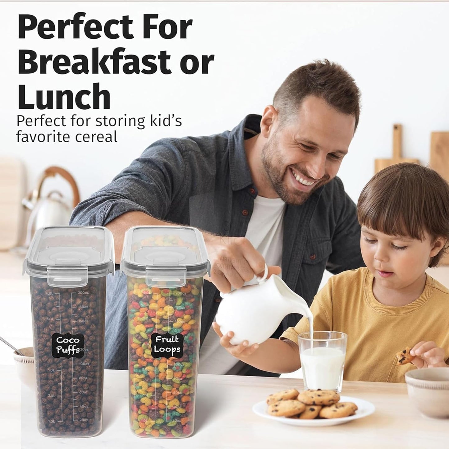 Shazo 2 Pack (6.3 L / 213 oz / 6.7 qt) EXTRA Large Airtight Food Storage Cereal Containers for Bulk Food Storage BPA-Free Plastic Container, Pantry Organization and Canister for Rice, Sugar & Flour