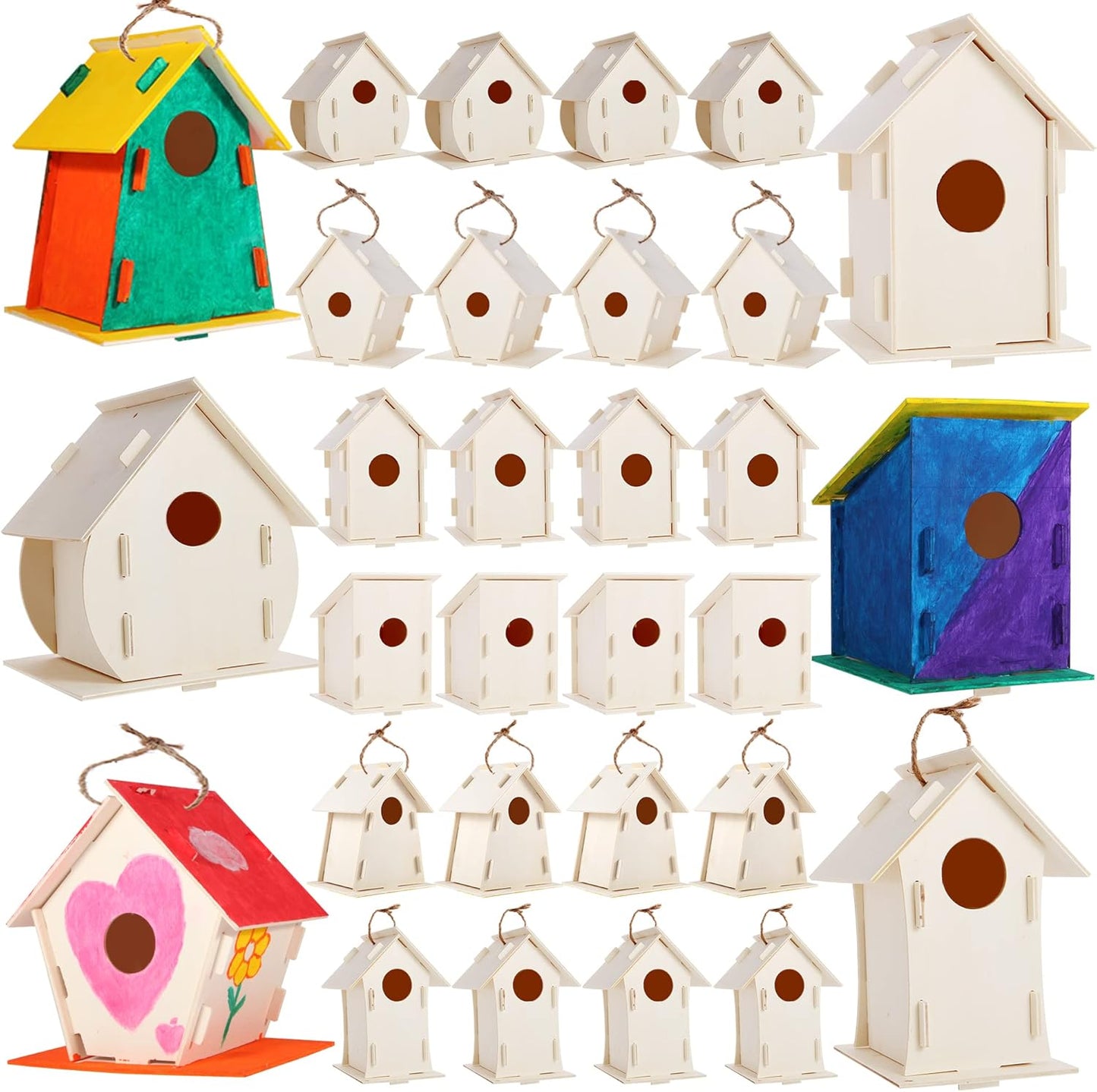 ILHSTY 18 Pack Large Paintable DIY Wooden Bird Houses Kits for Kids, K