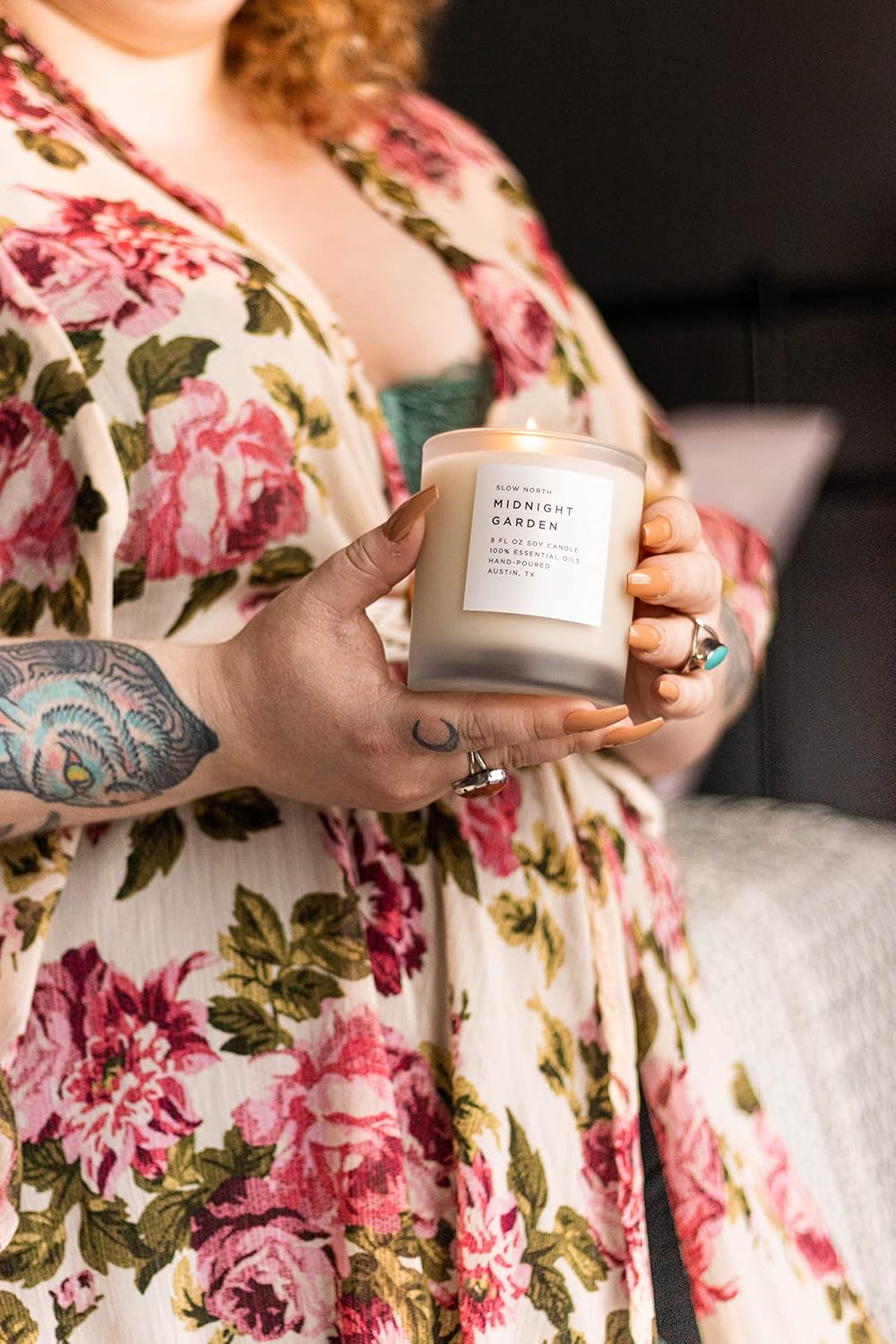 Slow North Midnight Garden Candle - Essential Oils and Pure Soy Wax Candle in a Reusable Frosted Glass Jar - A Unique Scented Candle Hand-Poured in The USA (8 oz)