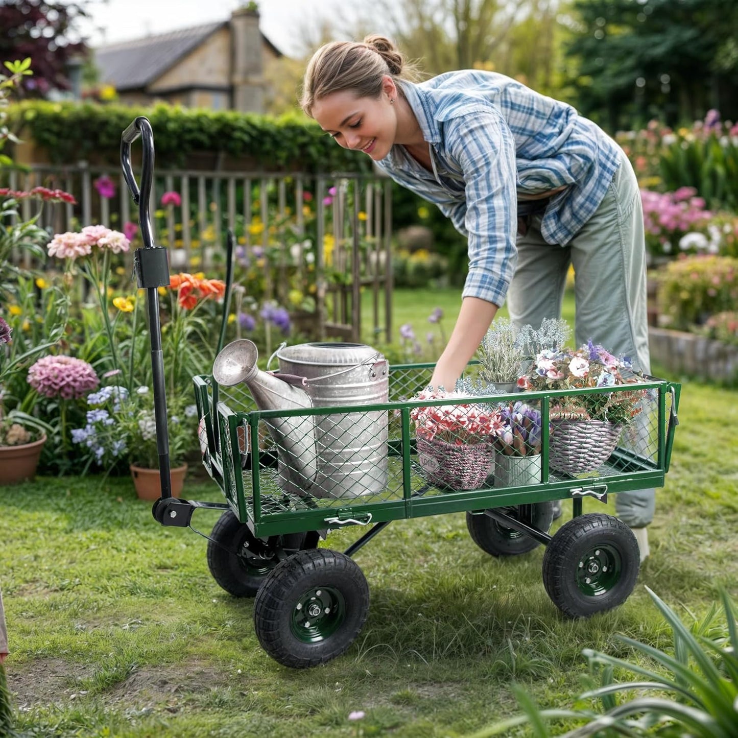 Backyard Expressions Heavy Duty 600 Lbs Capacity Mesh Steel Garden Car