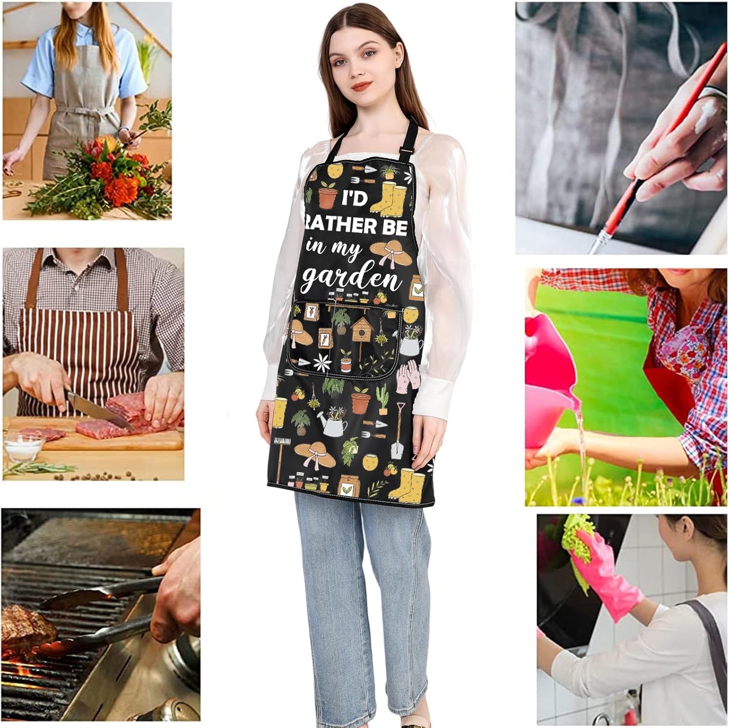 JXGZSO Gardening Apron with Pockets I'd Rather Be In My Garden Apron f