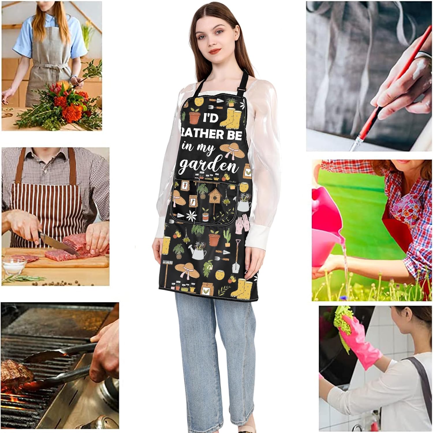 JXGZSO Gardening Apron with Pockets I'd Rather Be In My Garden Apron f