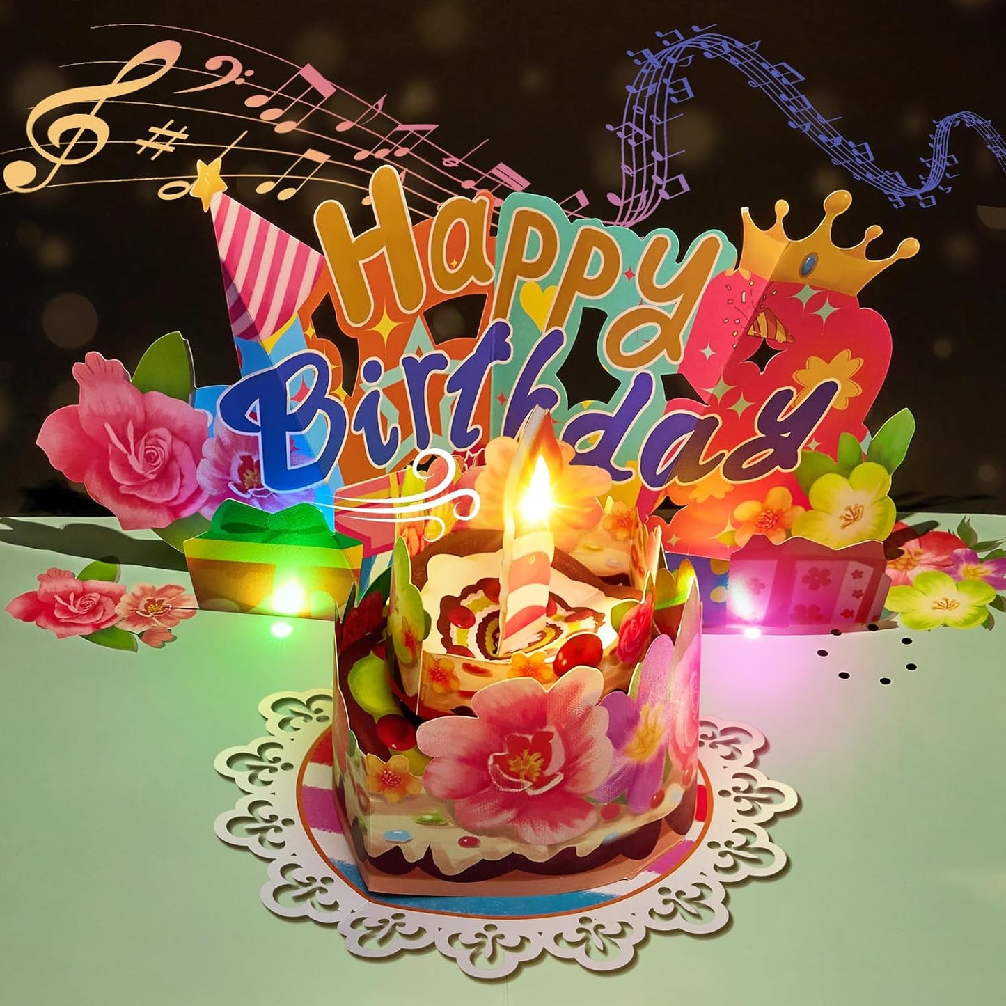 Airpark Pop Up Birthday Cards for Women with Blow-Out Candle, Music & 