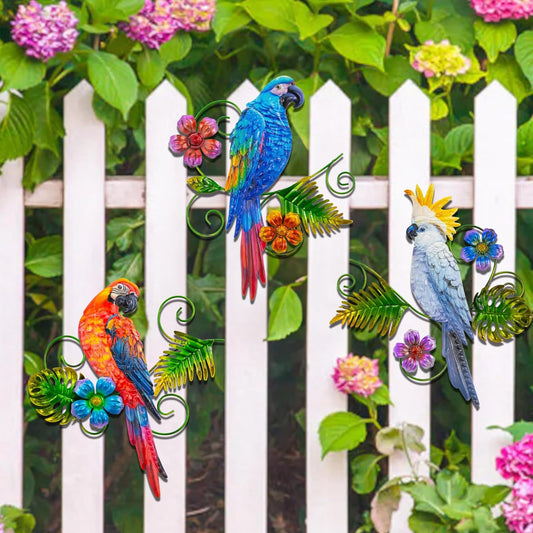 J-Fly Metal Parrots Wall Decor Outdoor Decorations for Yard Garden Dec