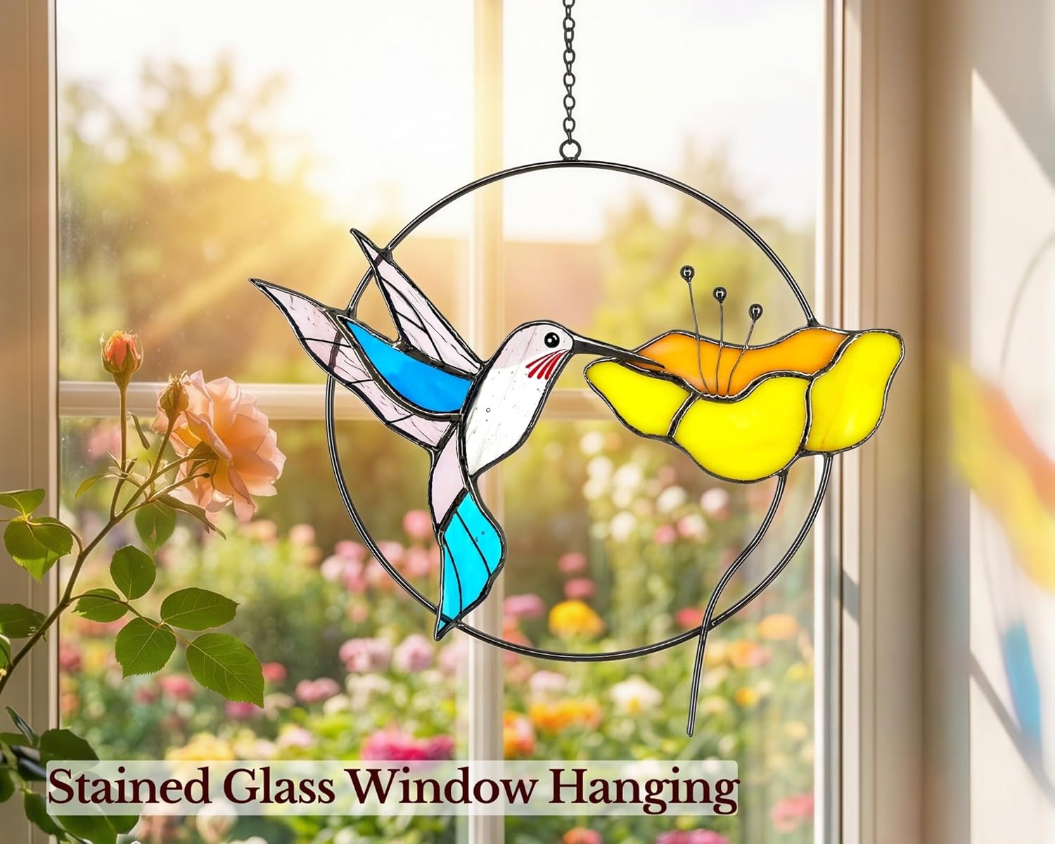 Hummingbird Stained Glass Bird Suncatcher for Mom, Grandma, Women - Re