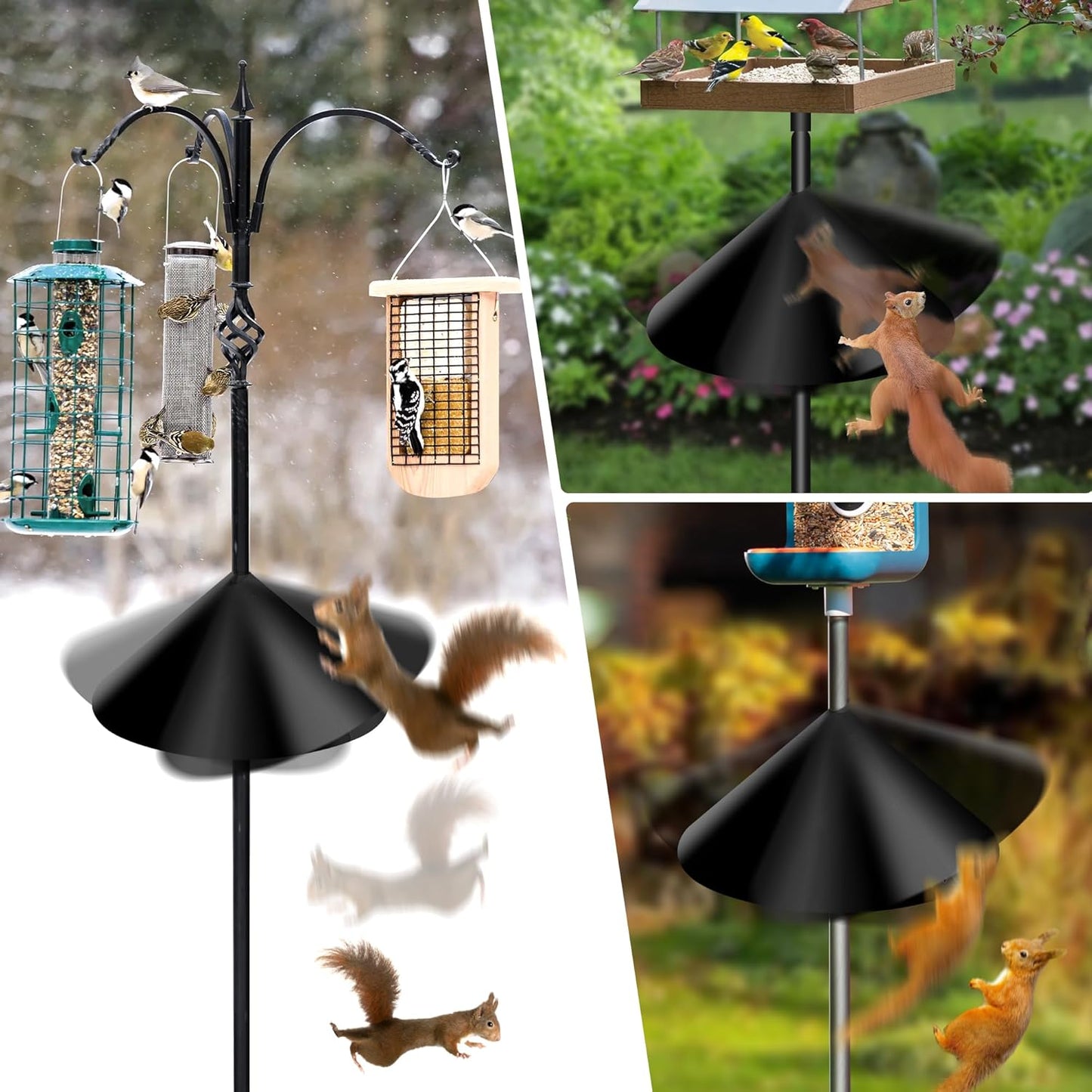 Squirrel Proof Baffle for Bird Feeder Pole, Outdoor Pole Mount Stopper & Guard,Squirrel Cone (2 Pack, Black)