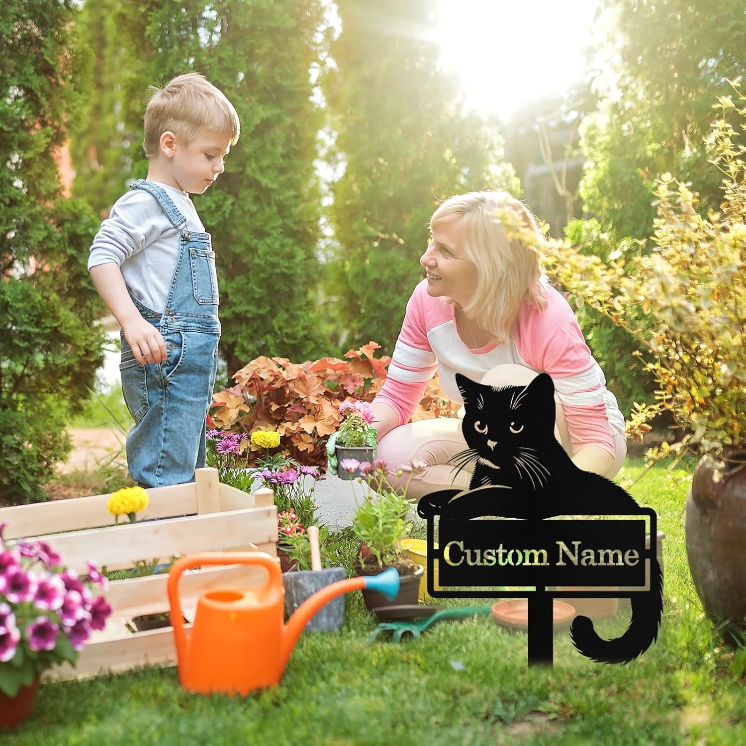Custom Metal Cat Garden Signs with Stake, Personalized Garden Signs fo