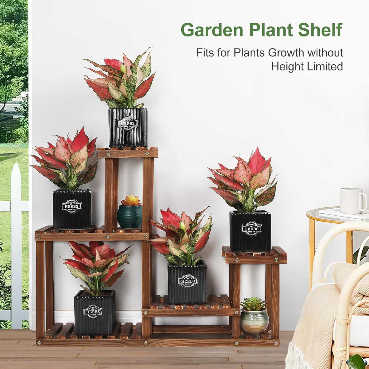 Pine Wood Plant Stand Indoor Outdoor Multi Layer Flower Shelf Rack Hig
