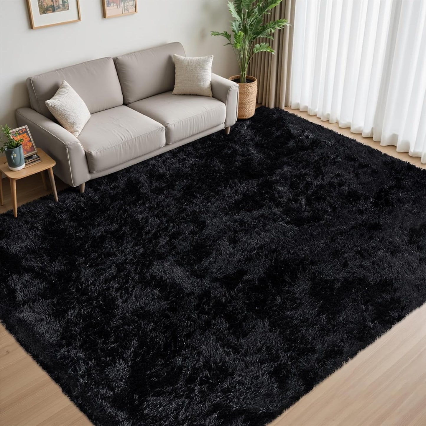 8x10 Area Rug for Living Room:Ultra Soft Fluffy Shag Black Rugs,Large Fuzzy Plush Indoor Non Slip Carpet Washable Rug for Bedroom Kids Nursery Office Dorm Modern Decor(Black)