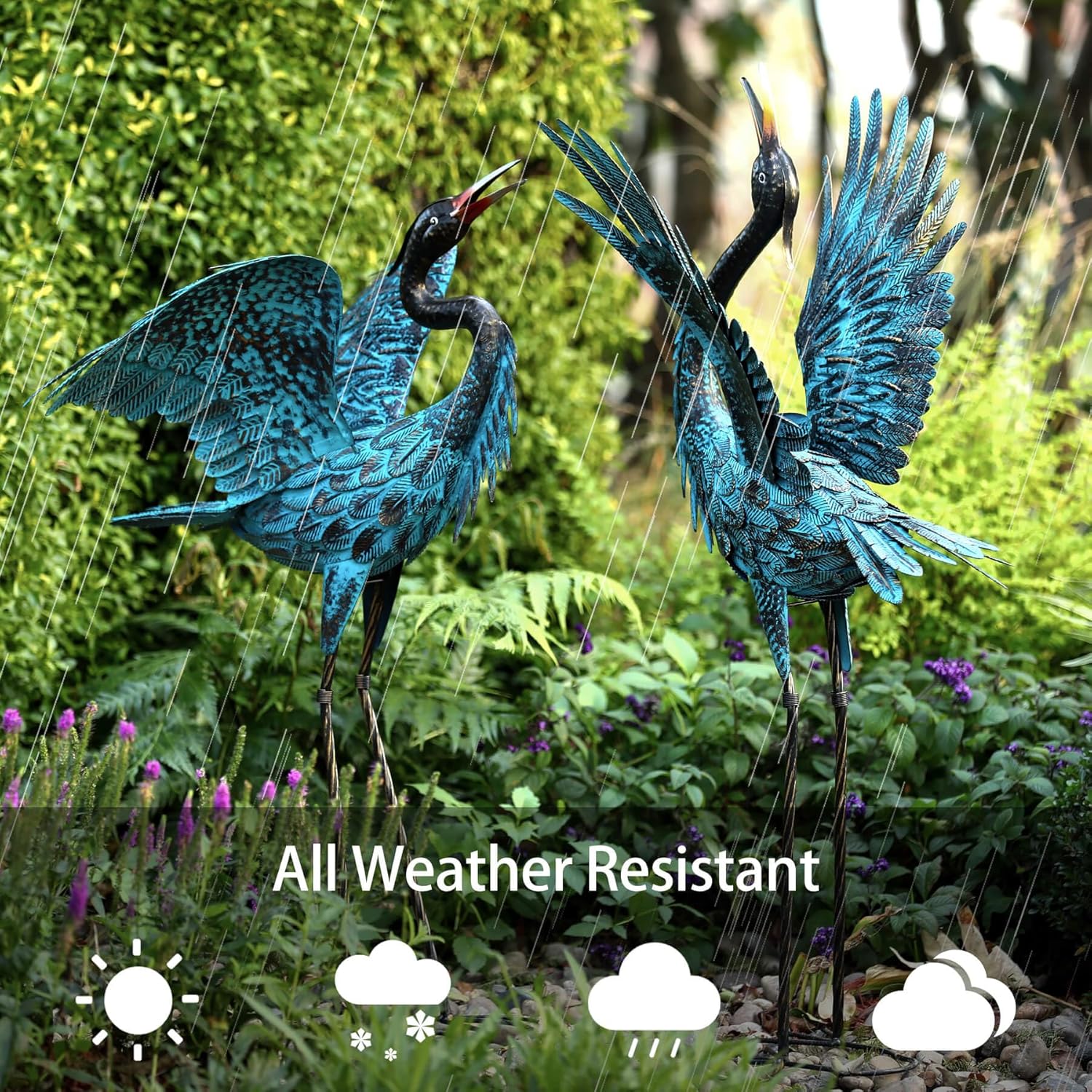 Natelf Garden Crane Sculptures & Statues, Blue Heron Decor Outdoor Lar