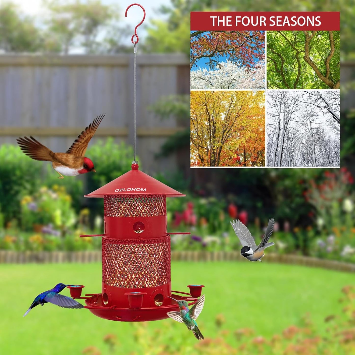 Outdoor Metal Bird Feeder, Hanging 360-Degree Feeding with Large Capac