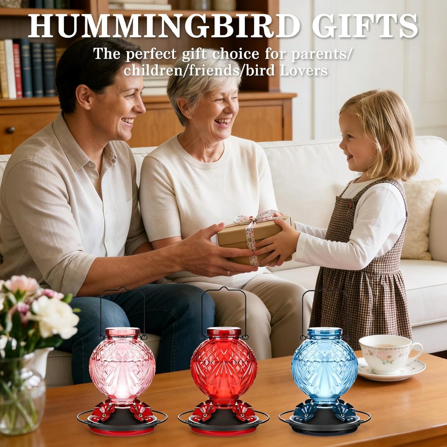 Glass Hummingbird Feeder for Outdoors Hanging, 20oz Bird Nectar Feeder